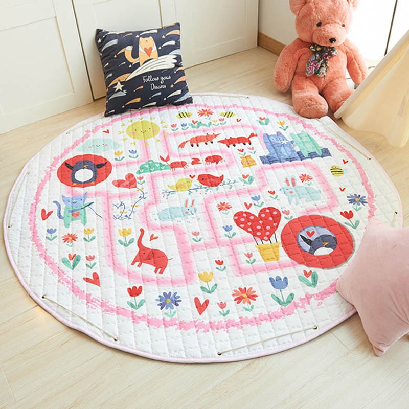 Kids Floor Mat Round Storage Toy Bag